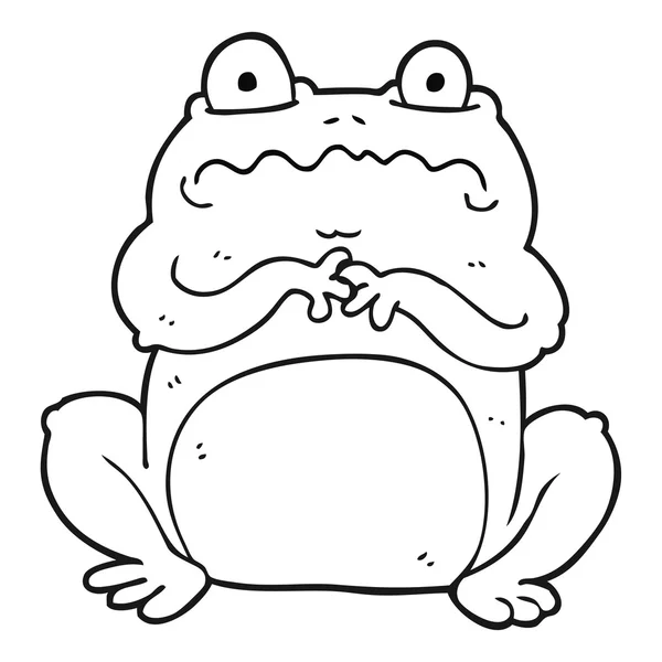 Black and white cartoon funny frog — Stock Vector