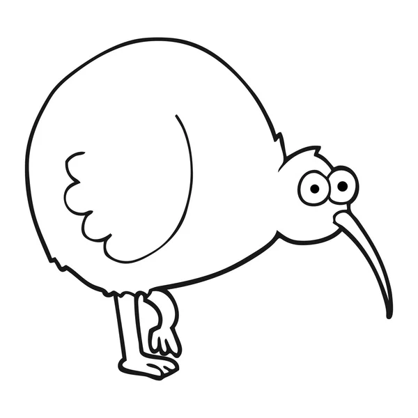 Uccello kiwi cartone animato bianco e nero — Vettoriale Stock