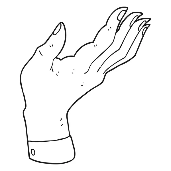 Preto e branco desenho animado mão aberta levantada palma para cima — Vetor de Stock