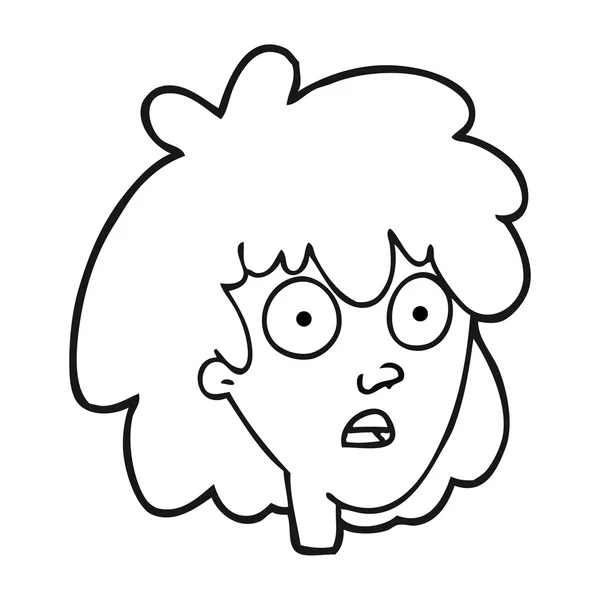 Wajah wanita kartun hitam dan putih - Stok Vektor