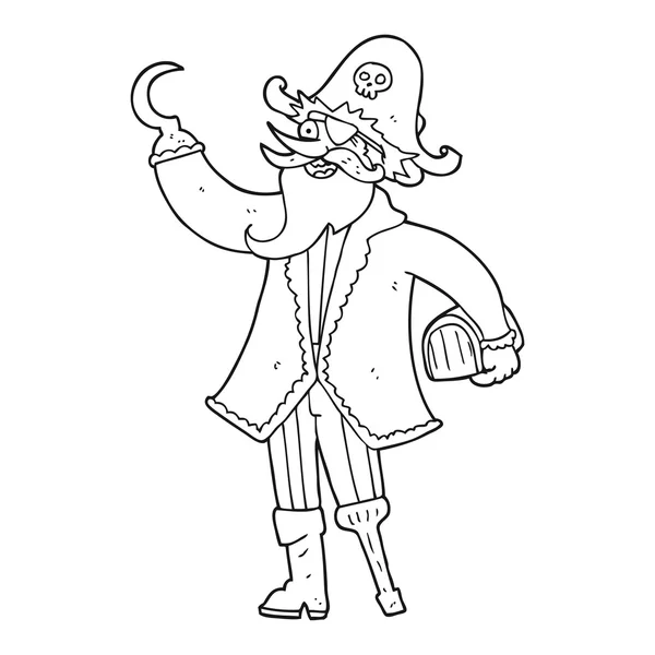 Piratenkapitänin im schwarz-weißen Zeichentrickfilm — Stockvektor