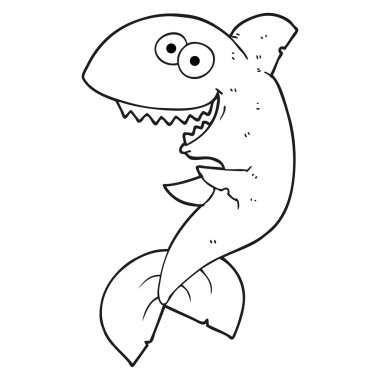 siyah beyaz çizgi film köpekbalığı