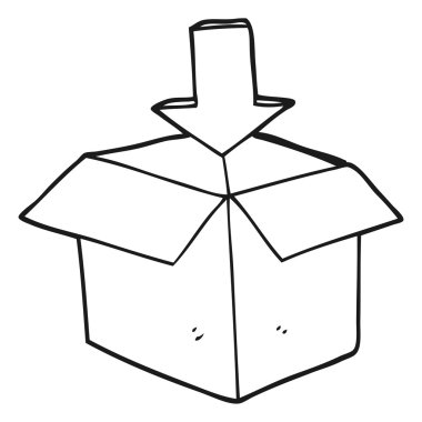 ok download depolama simgesi olan siyah beyaz çizgi film kutusu