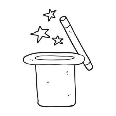 siyah beyaz çizgi film sihirbazın üst şapka