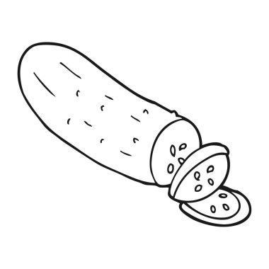 Salatalık dilimlenmiş siyah beyaz çizgi film