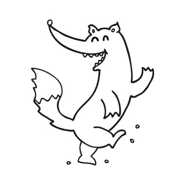 siyah beyaz çizgi film mutlu kurt dans