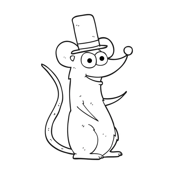 Bianco e nero cartone animato mouse in cappello a cilindro — Vettoriale Stock