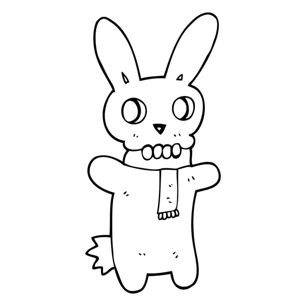 Noir et blanc dessin animé fantasmagorique crâne lapin — Image vectorielle