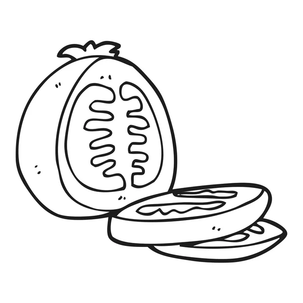 Black and white cartoon sliced tomato — Stock Vector