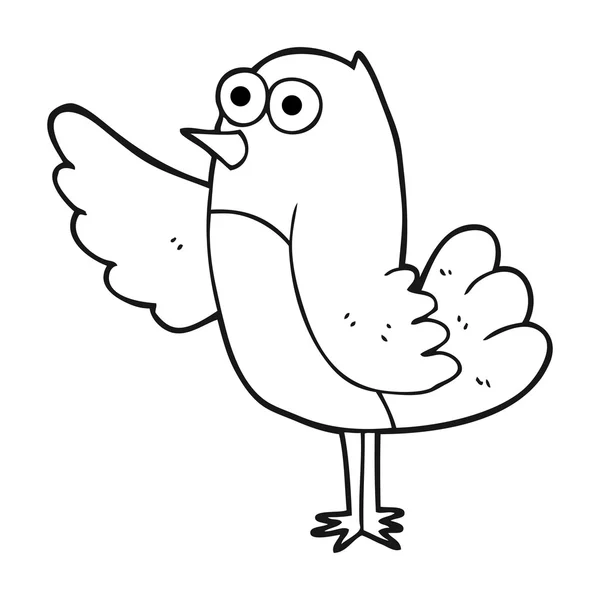 Oiseau dessin animé noir et blanc — Image vectorielle