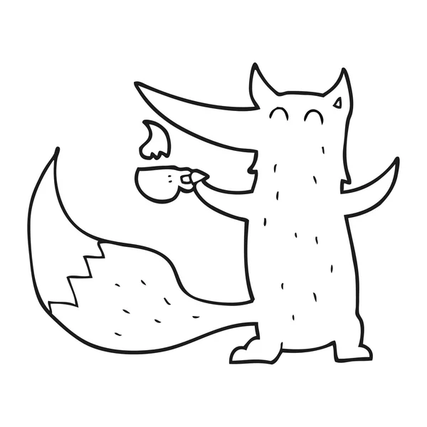 Черно-белый мультяшный волк с чашкой кофе — стоковый вектор