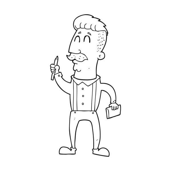 Hombre de dibujos animados en blanco y negro con cuaderno — Vector de stock