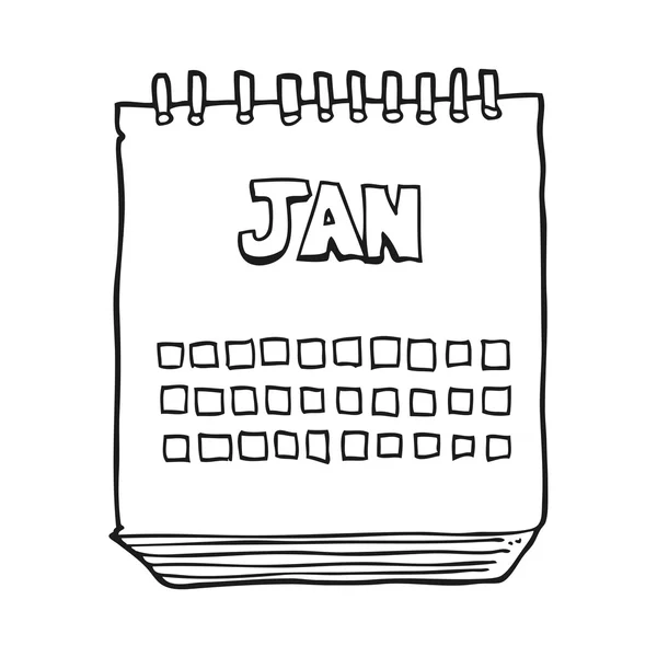 Calendário cartoon preto e branco mostrando mês de janeiro — Vetor de Stock