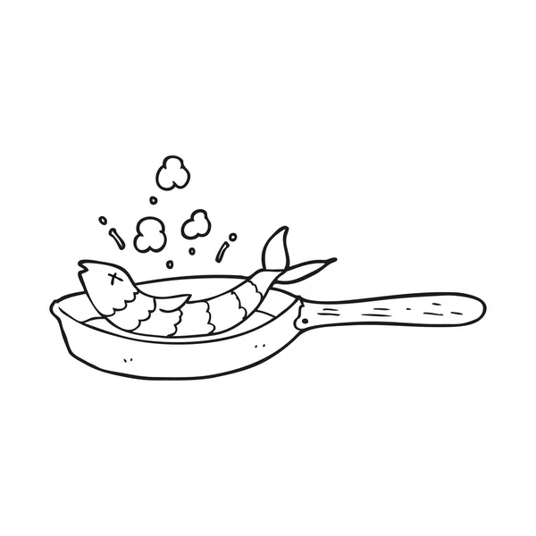 煎鱼的黑色和白色卡通 — 图库矢量图片