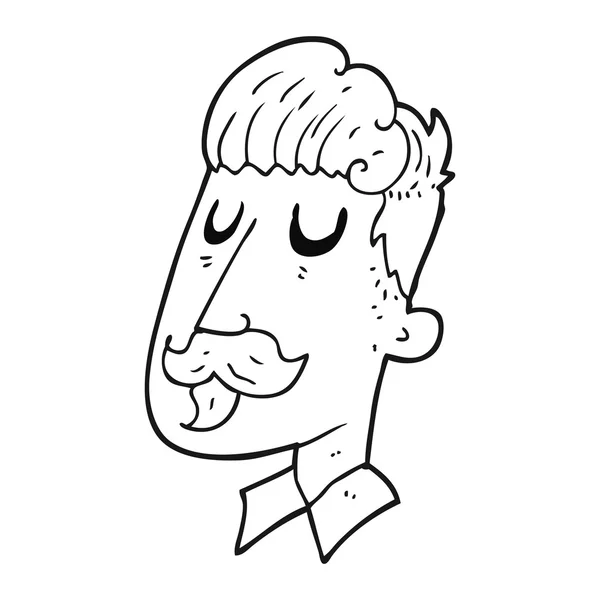 Hombre de dibujos animados en blanco y negro con bigote — Vector de stock