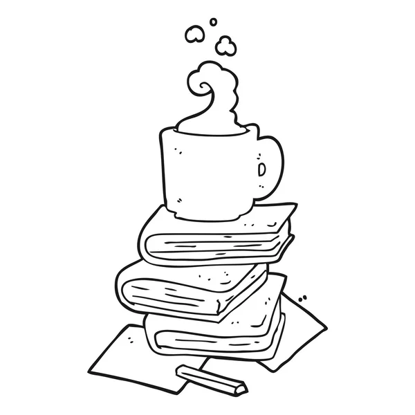 Libros de dibujos animados en blanco y negro y taza de café — Archivo Imágenes Vectoriales