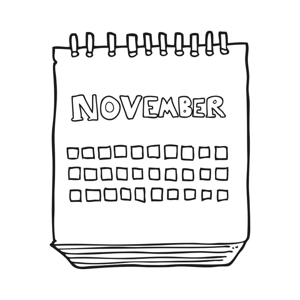 Calendário cartoon preto e branco mostrando mês de novembro — Vetor de Stock