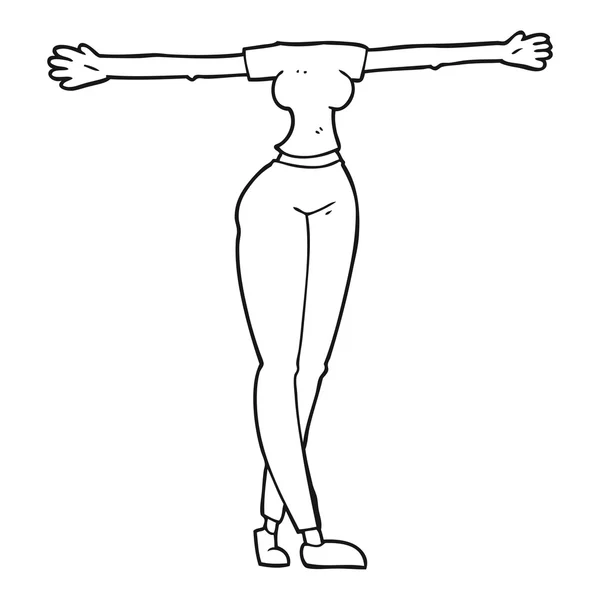 Svartvita tecknade kvinnliga kroppen med breda armar — Stock vektor