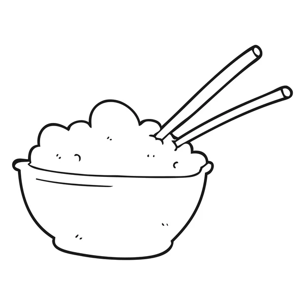 Mangkuk kartun hitam dan putih nasi - Stok Vektor