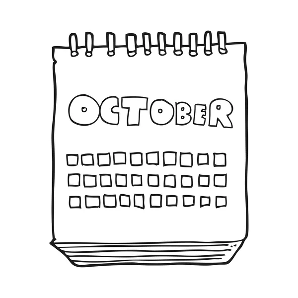 Calendario de dibujos animados en blanco y negro que muestra el mes de octubre — Archivo Imágenes Vectoriales