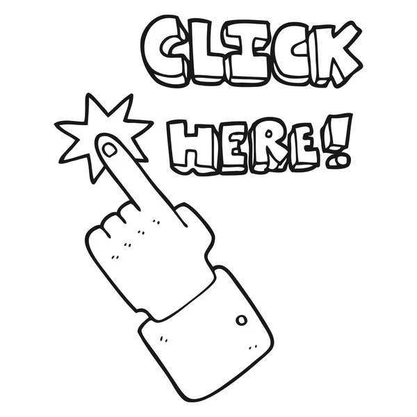 Dibujos animados en blanco y negro haga clic aquí firmar con el dedo — Vector de stock
