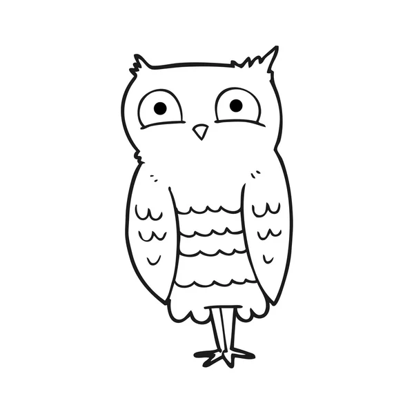 Hibou dessin animé noir et blanc — Image vectorielle