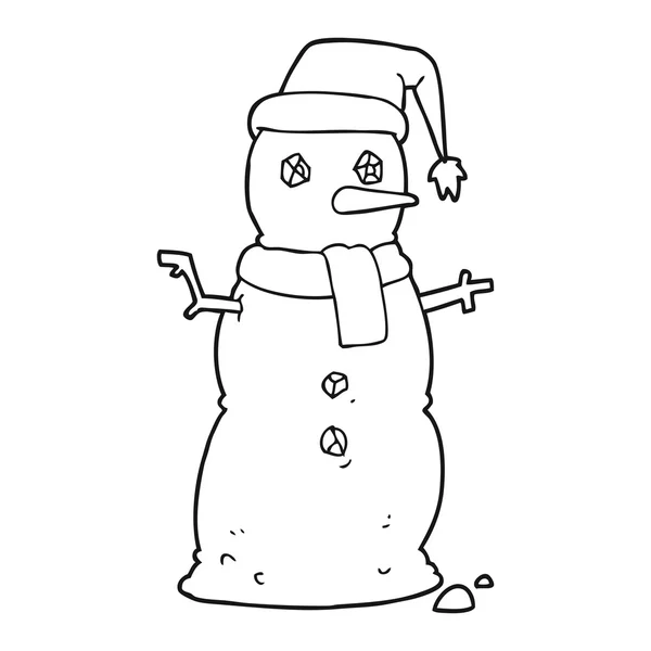 Blanco y negro muñeco de nieve de dibujos animados — Vector de stock