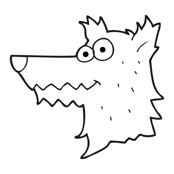 Bianco e nero cartone animato testa di lupo — Vettoriale Stock