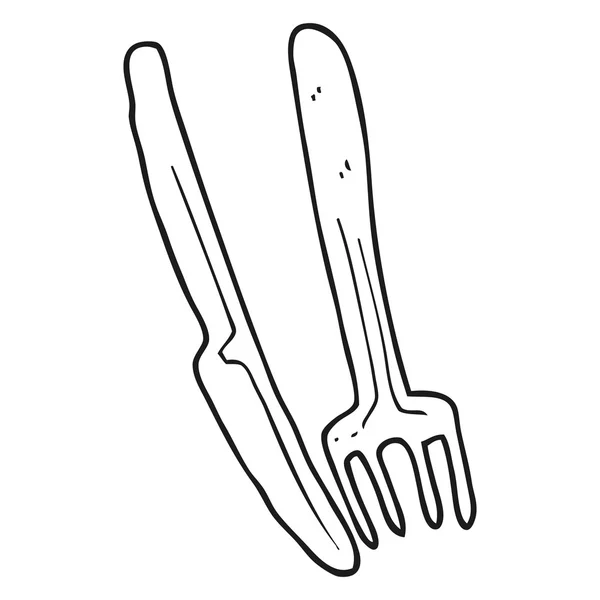 Cuchillo de dibujos animados en blanco y negro y tenedor — Vector de stock