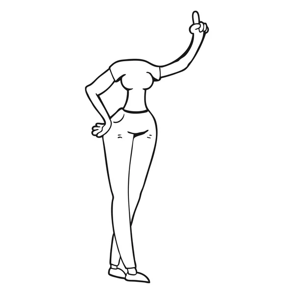 Cuerpo femenino de dibujos animados en blanco y negro con la mano levantada — Archivo Imágenes Vectoriales
