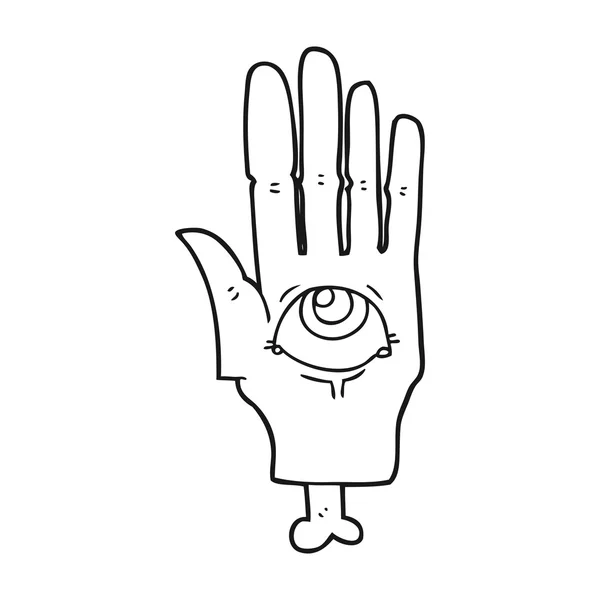 Schwarz-weißer Cartoon gruselige Augenhand — Stockvektor