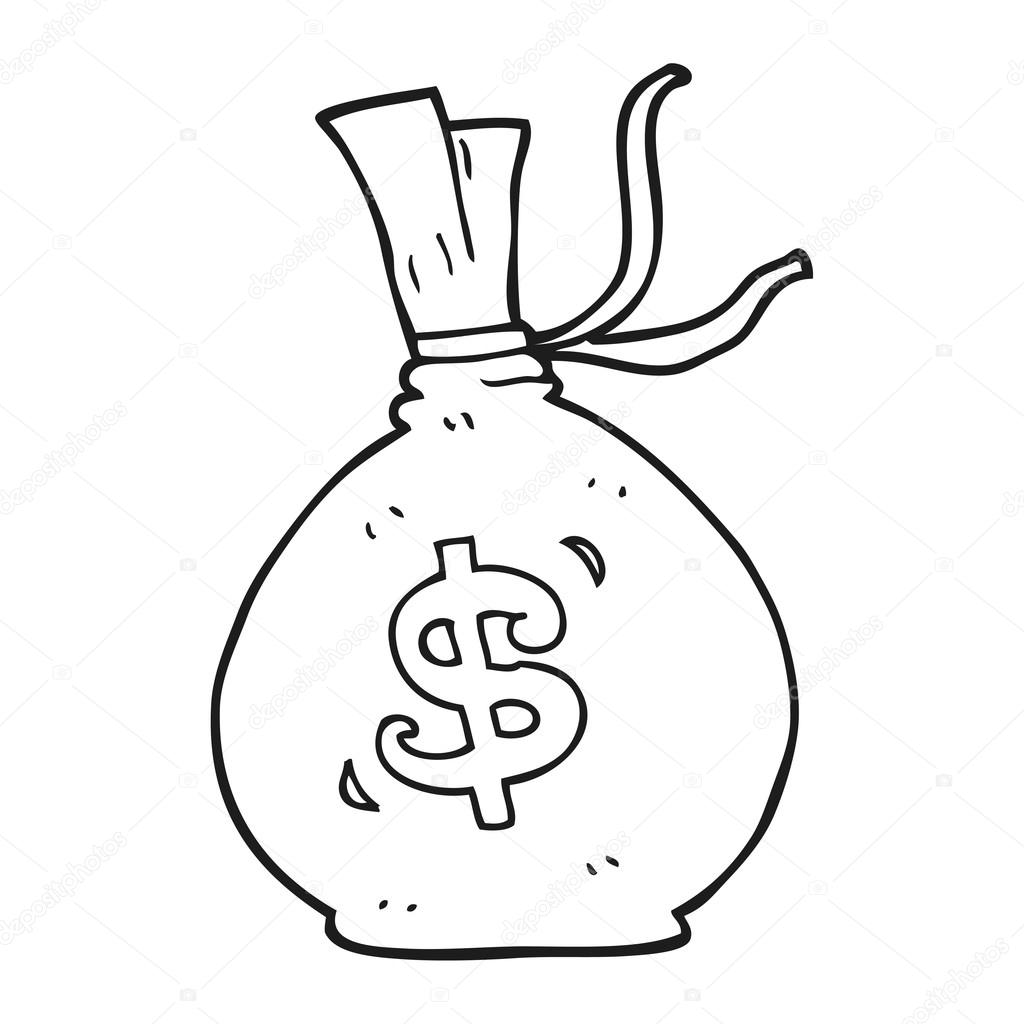 Bianco e nero fumetto borsa di soldi — Vettoriale Stock