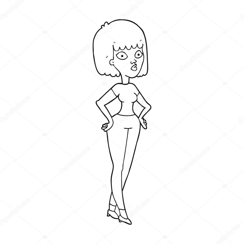 Black and white cartoon woman with hands on hips Stock Vector Image by