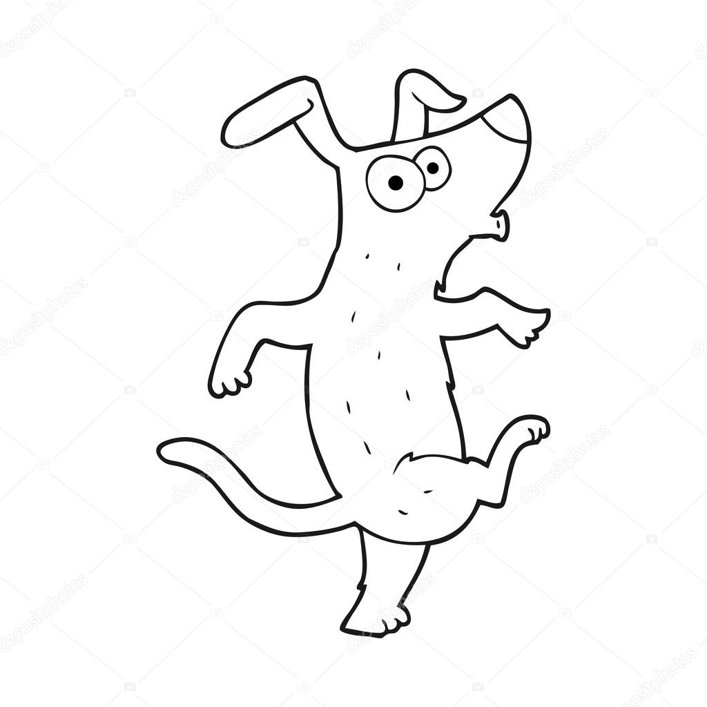 Chien Danse Dessin Animé Noir Et Blanc Image Vectorielle