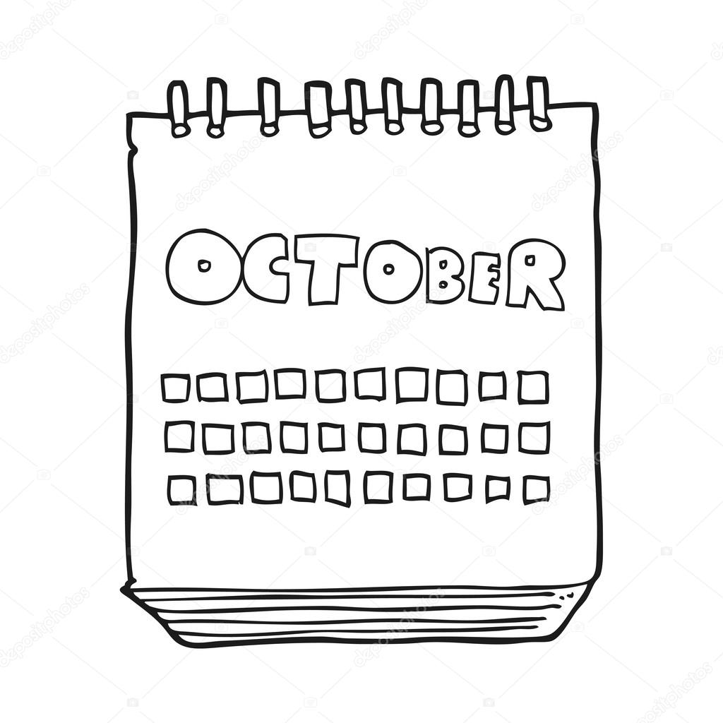 Schwarz-weißer Cartoon-Kalender zeigt den Monat Oktober Stock-Vektorbild  von ©lineartestpilot 101466368, image size:1024x1024