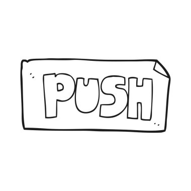 siyah beyaz çizgi film itme kapı işareti