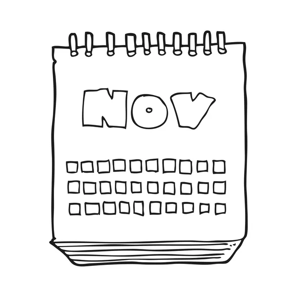 Calendário cartoon preto e branco mostrando mês de novembro — Vetor de Stock