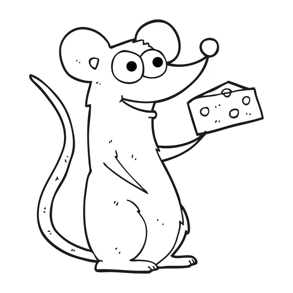 Černé a bílé kreslená myš se sýrem — Stockový vektor