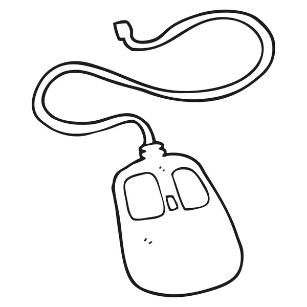 Rato de computador cartoon preto e branco — Vetor de Stock