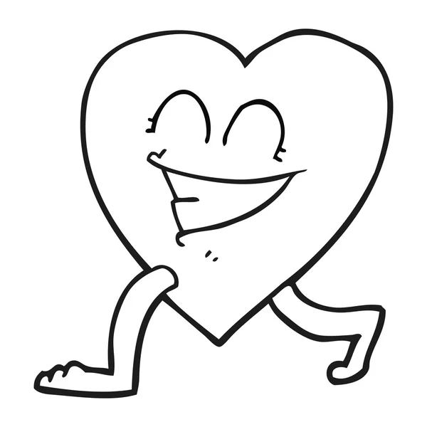 Black and white cartoon walking heart — Stock Vector