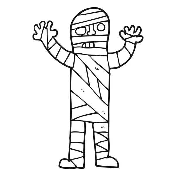 Bianco e nero cartone animato bendato mummia — Vettoriale Stock
