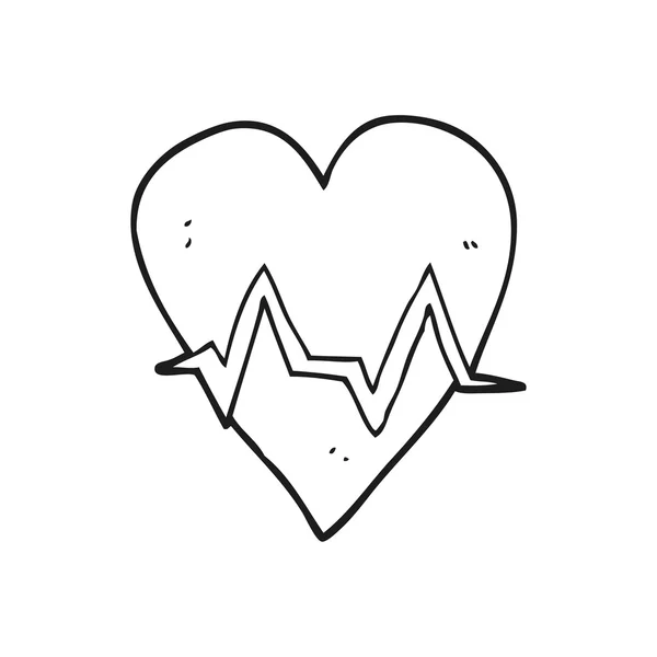 Símbolo de pulso de frequência cardíaca de desenhos animados preto e branco —  Vetores de Stock