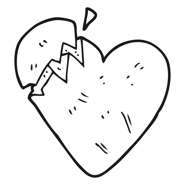 Bianco e nero cartone animato cuore spezzato — Vettoriale Stock
