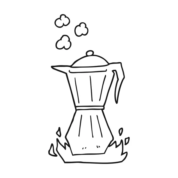 Preto e branco desenho animado stovetop máquina de café — Vetor de Stock