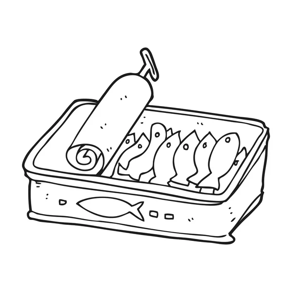 Scatola di cartone animato in bianco e nero di sardine — Vettoriale Stock