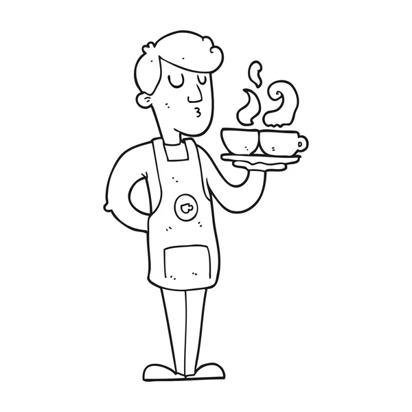 Черно-белый карикатурный бариста, подающий кофе — стоковый вектор