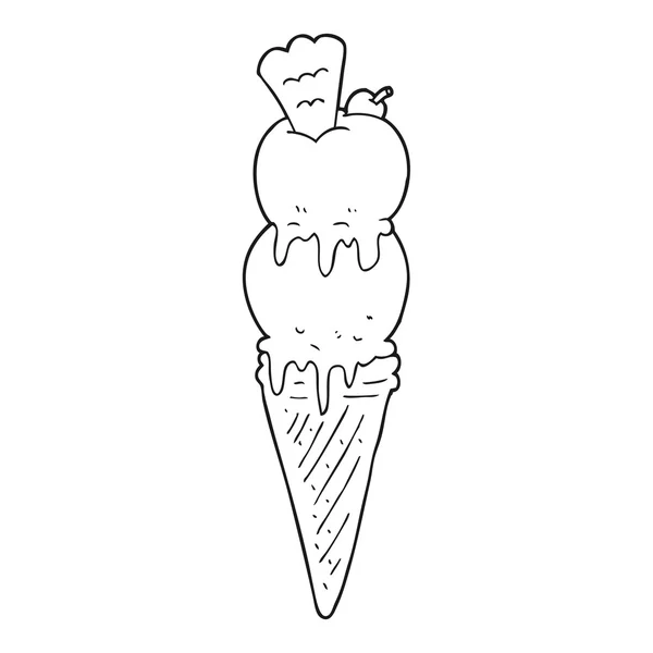Cone de sorvete de desenhos animados preto e branco — Vetor de Stock