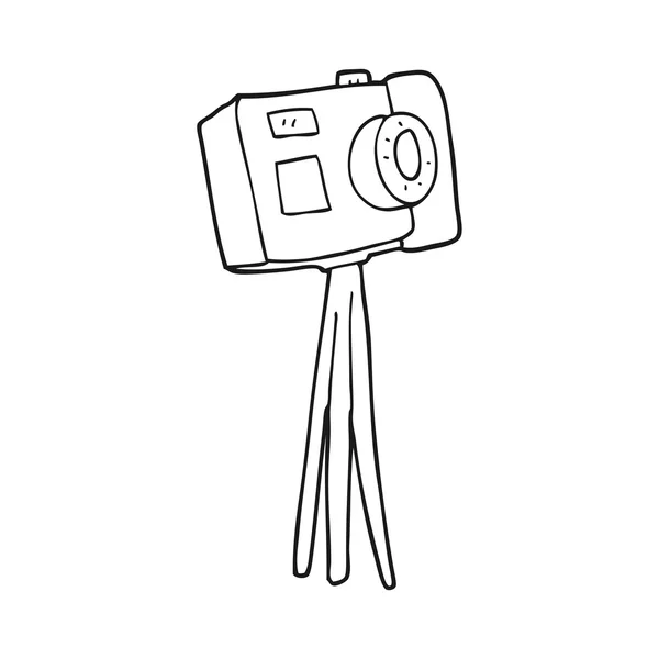 Zwart-wit cartoon camera op statief — Stockvector
