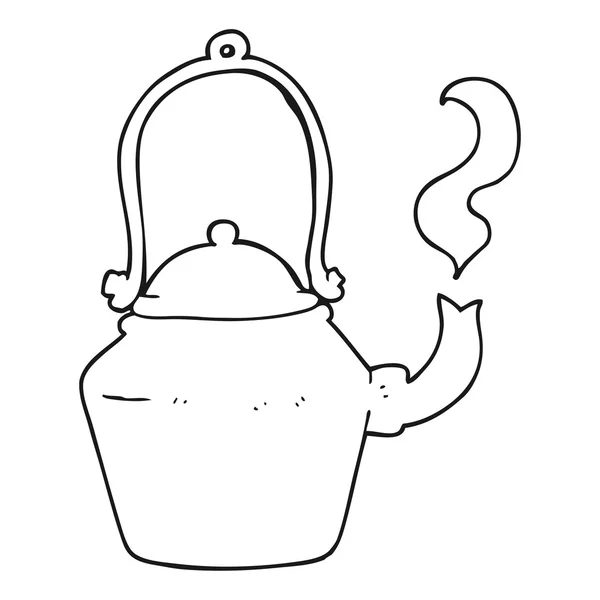 Black and white cartoon old black kettle — Stock Vector