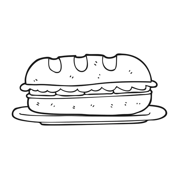 Sub sandwich kartun hitam dan putih - Stok Vektor